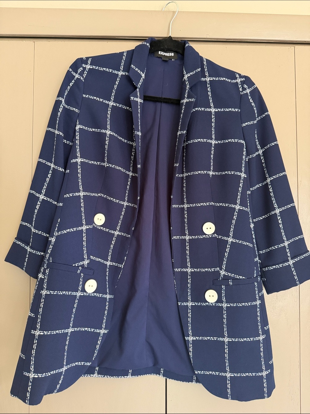 Express Navy Windowpane Check Blazer Jacket